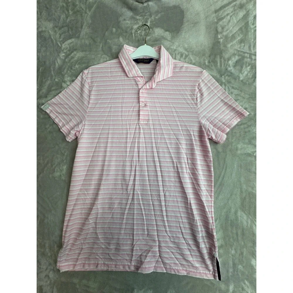 Polo Golf‎ Ralph Lauren Mens Pro Fit Striped Polo Shirt Pink White Medium M